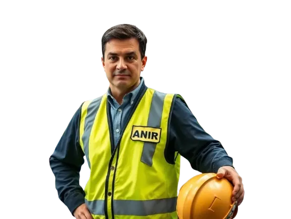 Expert Wisy Safety en tenue de sécurité haute visibilité tenant un casque de chantier