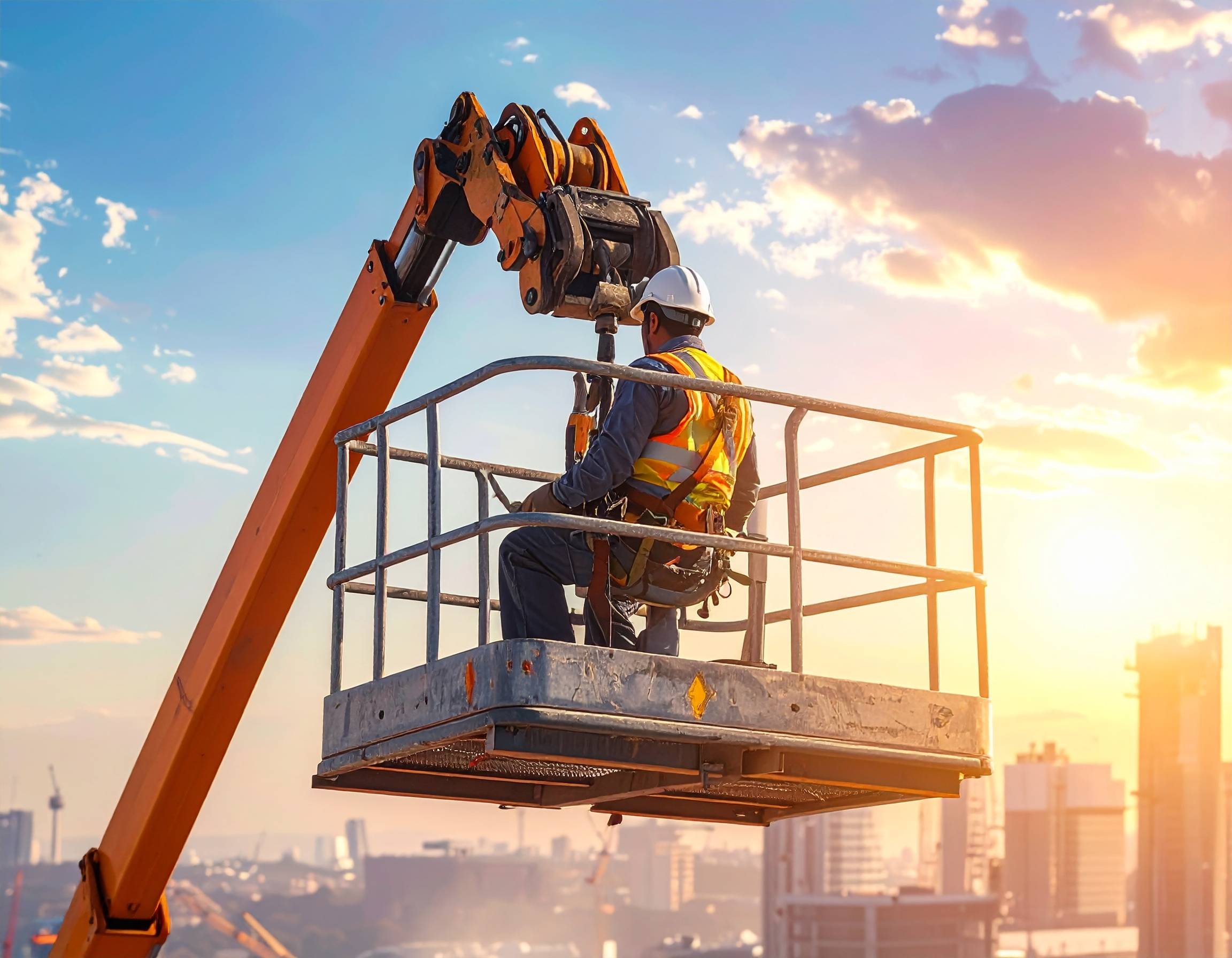 Nacelle élévatrice en utilisation sur un chantier